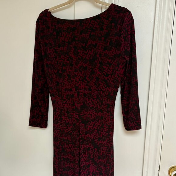Lauren Ralph Lauren Faux Wrap Dress | Burgundy Geometric Print | Size 12 - Picture 4 of 4